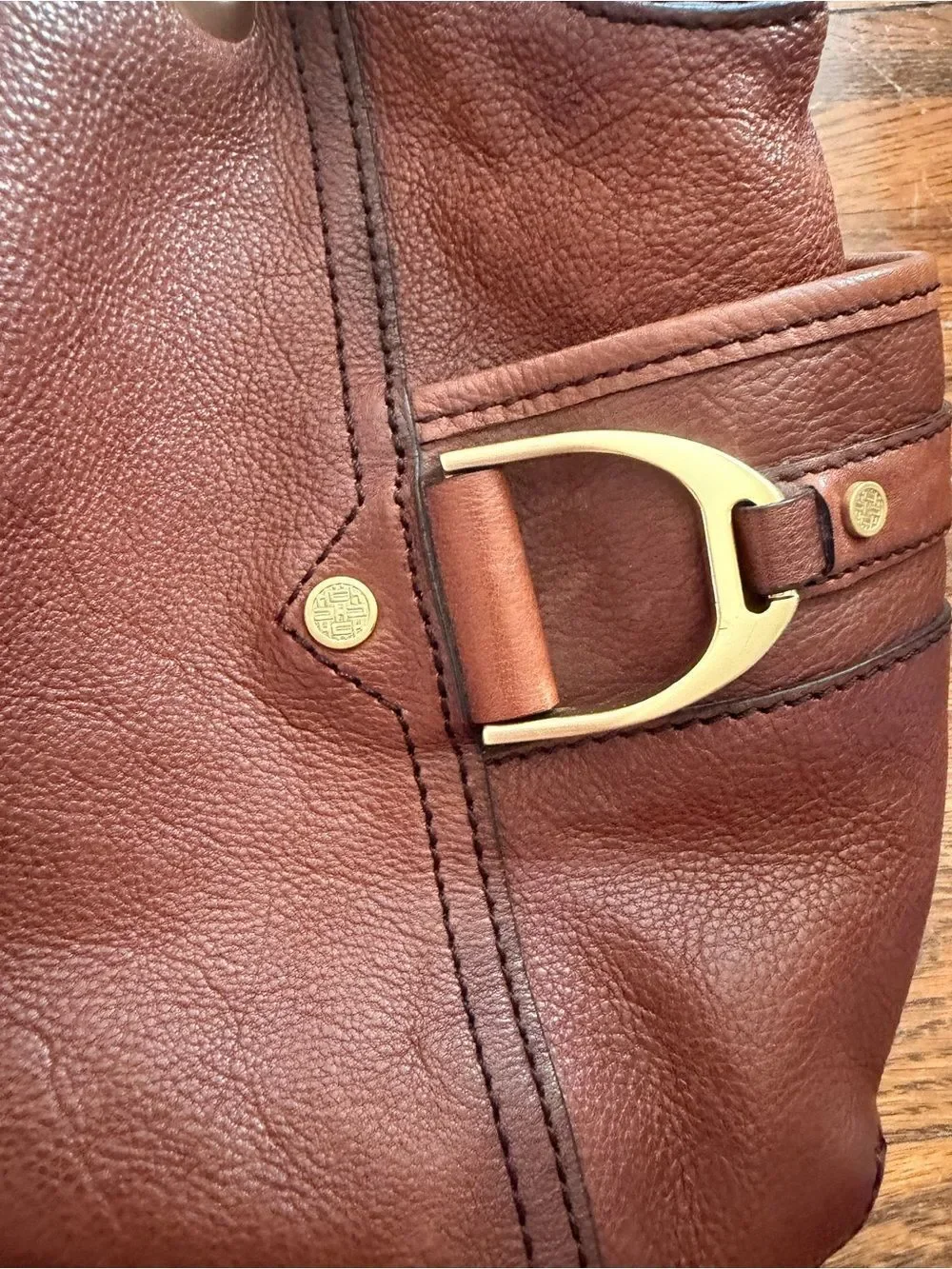 Cole Haan Brown Leather Shoulder Bag with Gold Accents